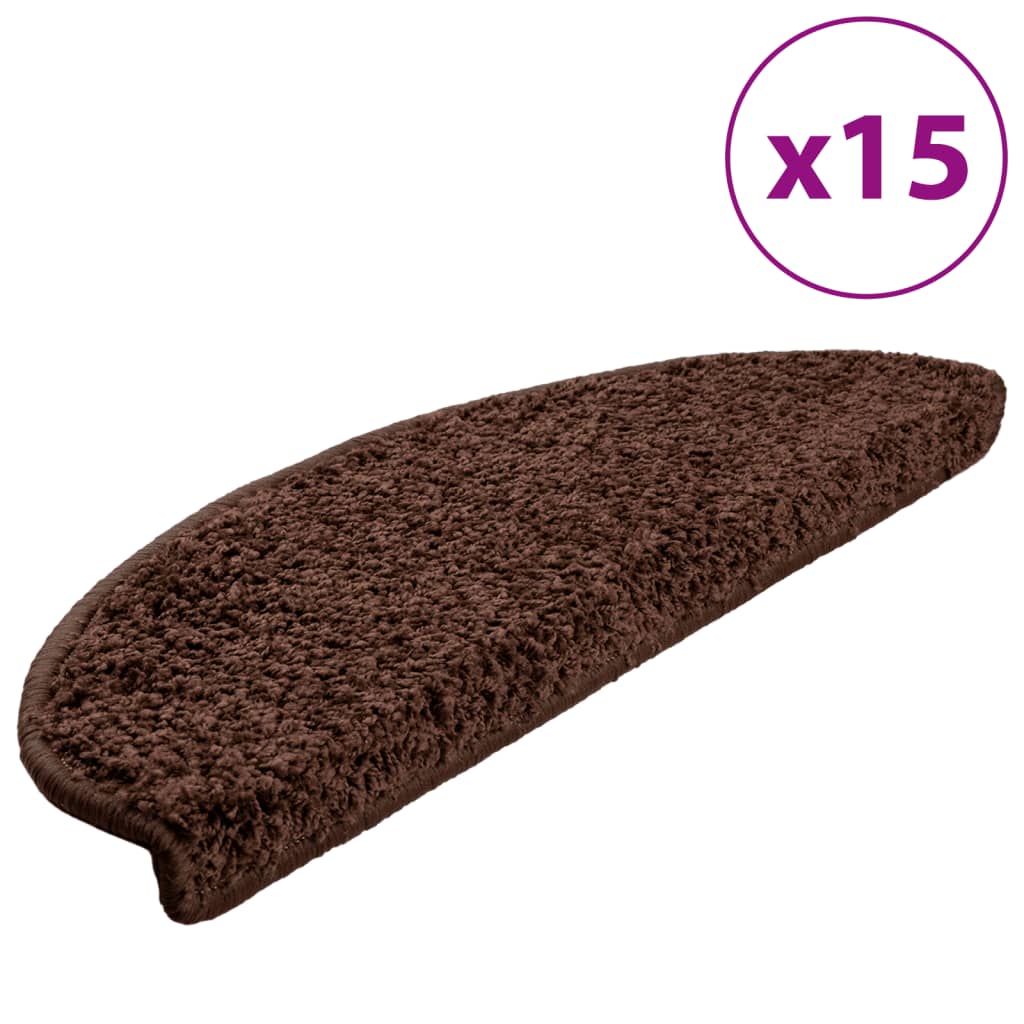 Tapetes de escada 15 peças 65x21x4 cm marrom semicircular grande