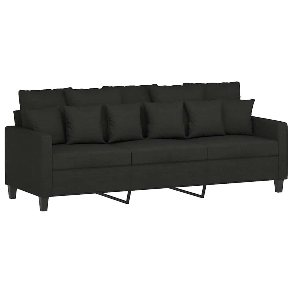 3 Pcs conjunto de sofás com almofadões tecido preto