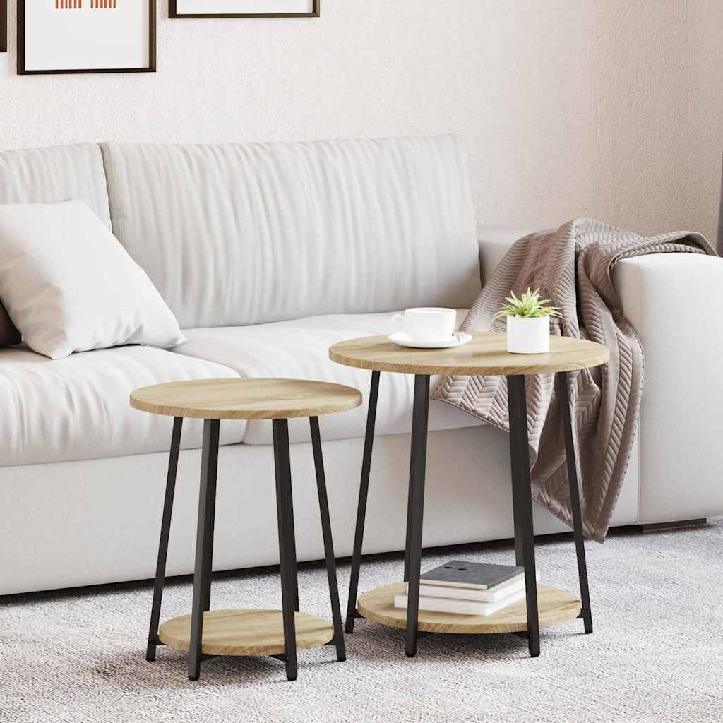 Conjunto de mesas de apoio 2 unid. carvalho sonoma e preto