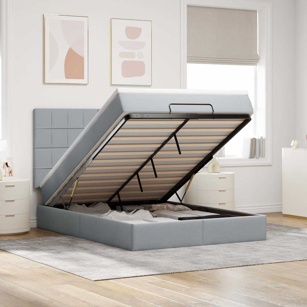 Estrutura de cama otomana com colchão 140x190 cm cinzento claro