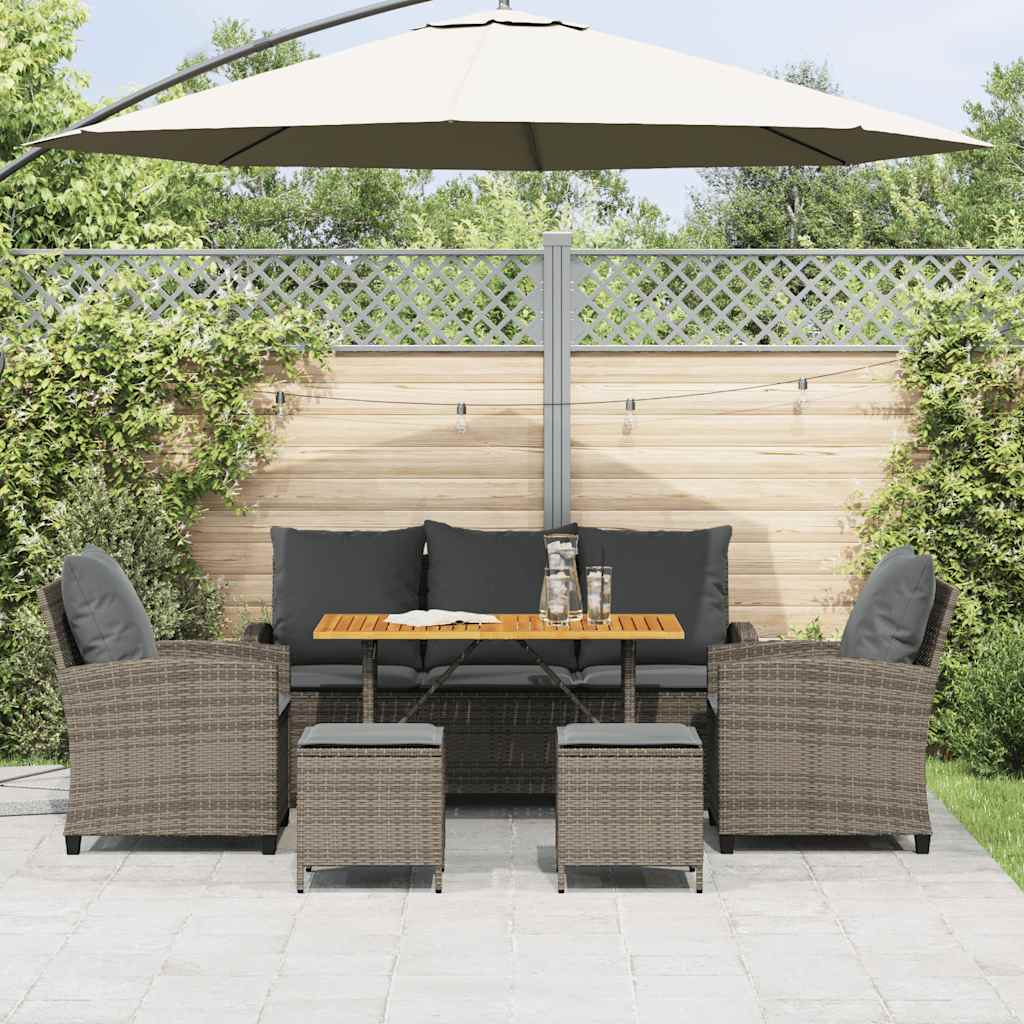 6 Pcs conjunto sofás de jardim com almofadões vime cinzento