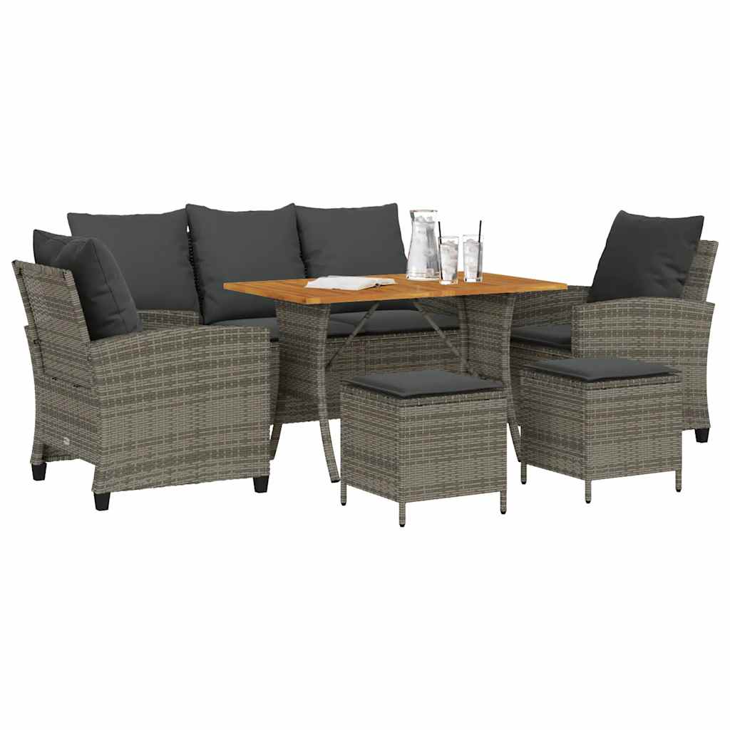 6 Pcs conjunto sofás de jardim com almofadões vime cinzento