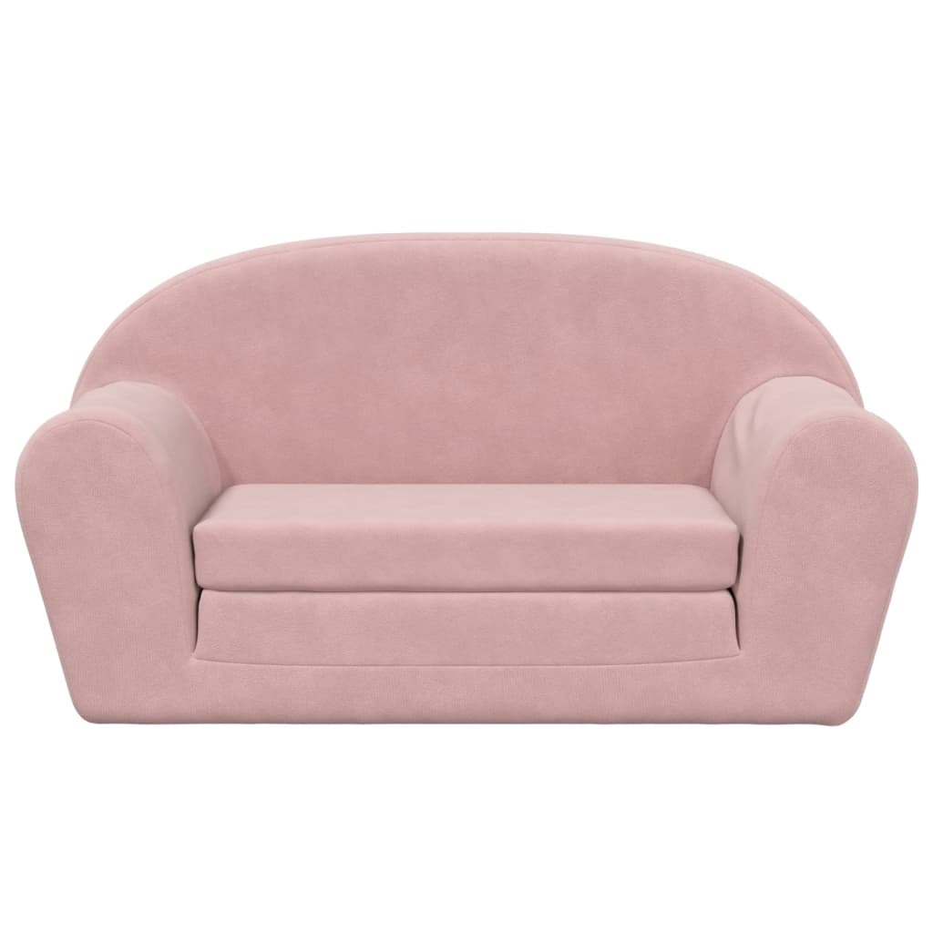 Sofá-cama infantil de 2 lugares pelúcia macia rosa