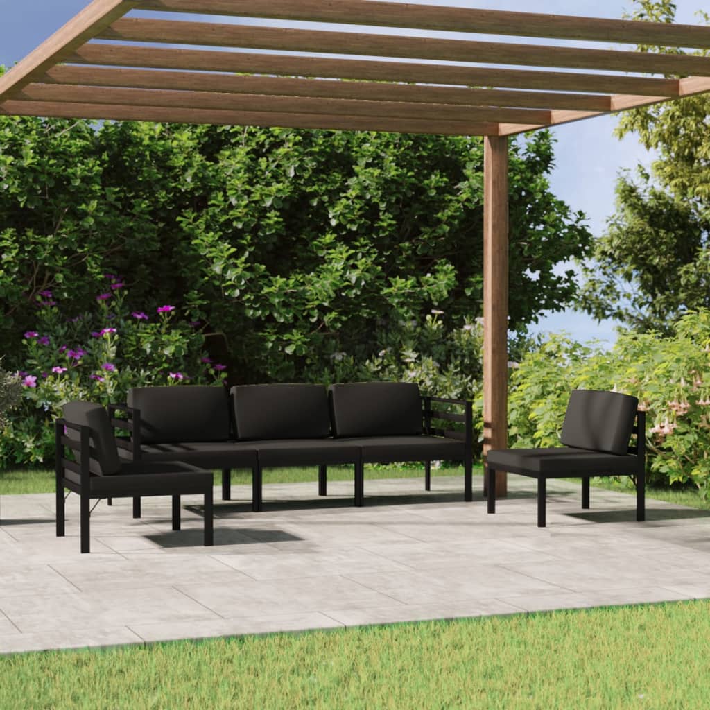 5 Pcs conjunto lounge jardim com almofadões alumínio antracite