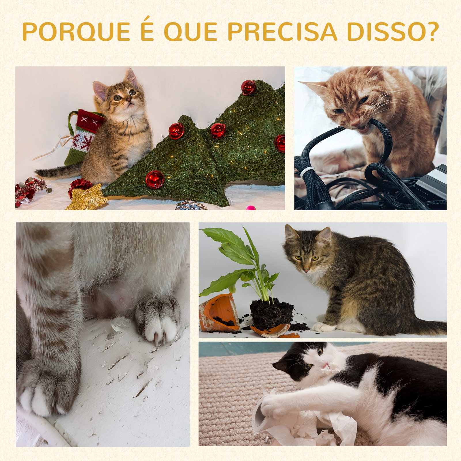Árvore Arranhador para Gatos com Plataforma Caverna Postes de Sisal e Bola Suspensa 48x48x104 cm Bege