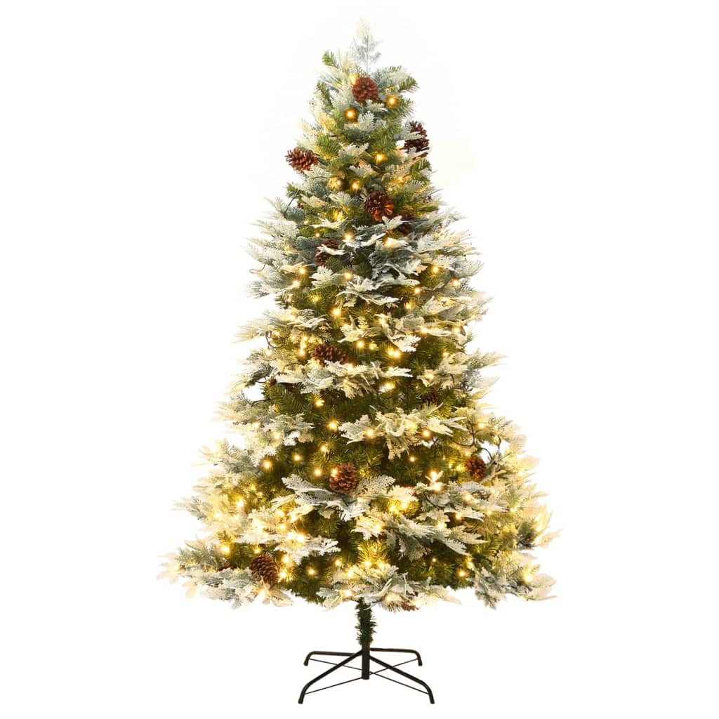 Árvore de natal com pinhas pré-iluminada 195 cm PVC e PE verde