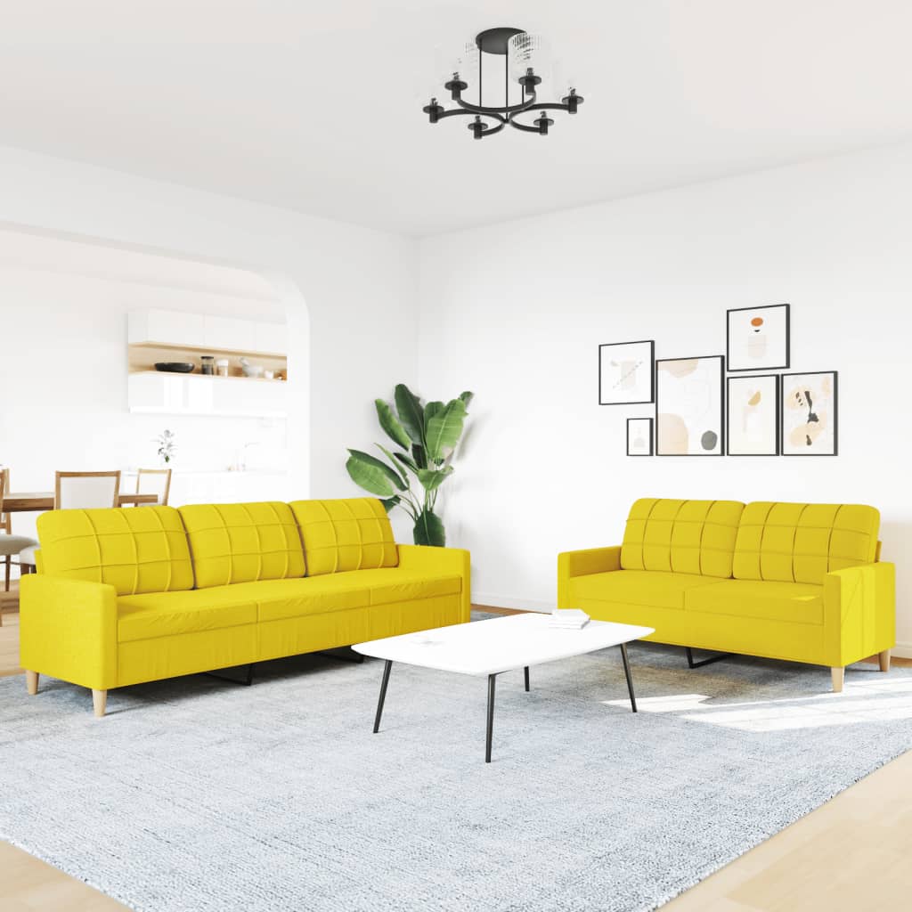 2 Pcs conjunto de sofás tecido amarelo-claro