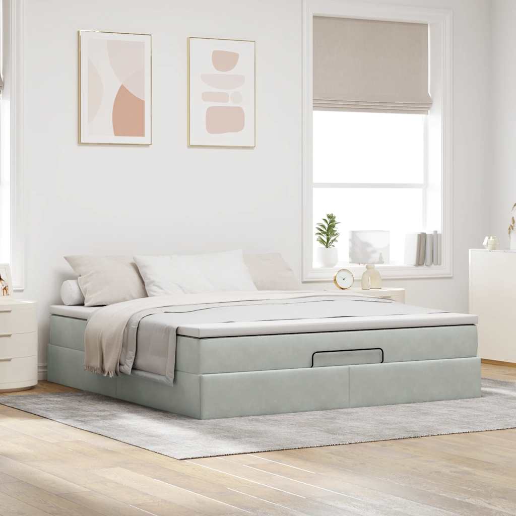 Estrutura de cama otomana com colchão 160x200 cm cinzento claro