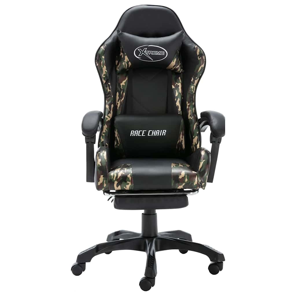 Cadeira estilo corrida c/ apoio pés couro art. preto/camuflado