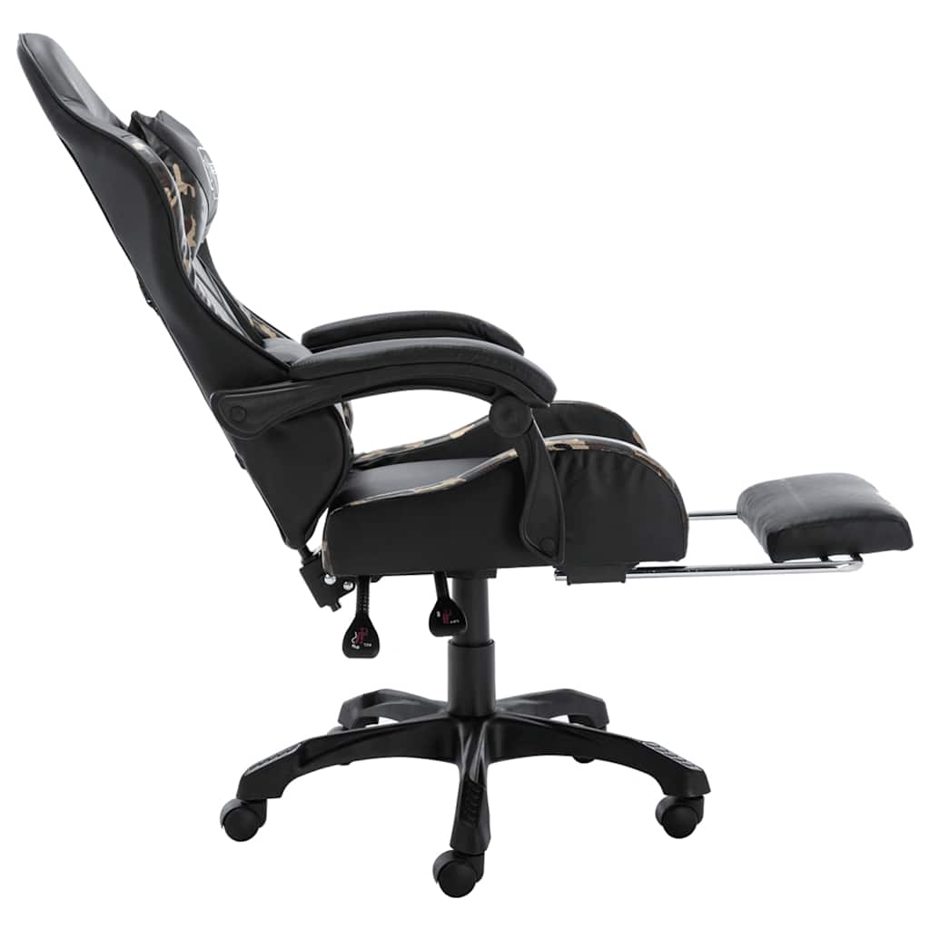 Cadeira estilo corrida c/ apoio pés couro art. preto/camuflado