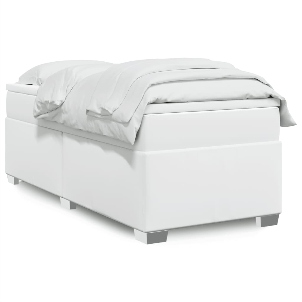 Cama com molas/colchão 90x190 cm couro artificial branco