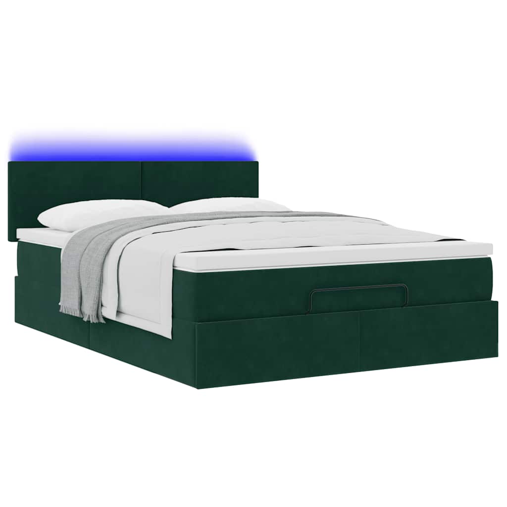 Estrutura de cama otomana com colchão 140x200 cm verde escuro