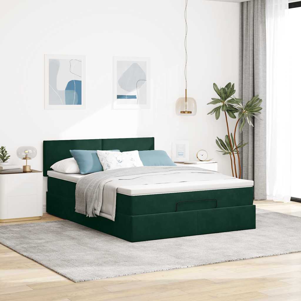 Estrutura de cama otomana com colchão 140x200 cm verde escuro