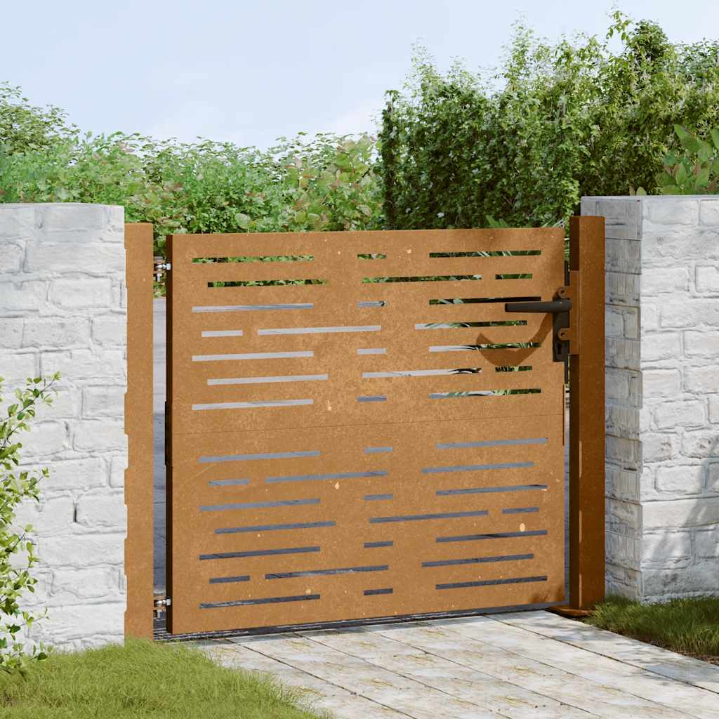 Portão de jardim 100x100 cm em aço corten com design quadrado