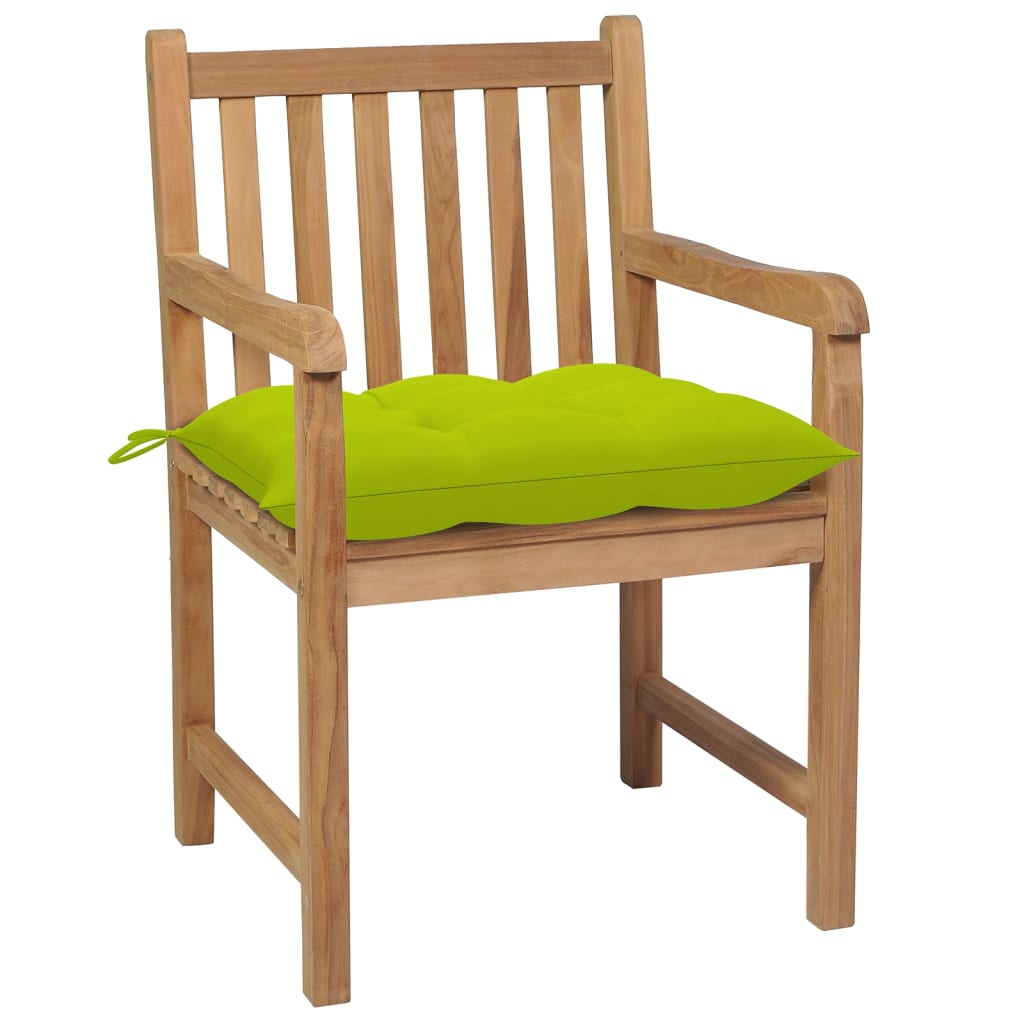 Cadeiras de jardim almofadões verde brilhante 8 pcs teca maciça