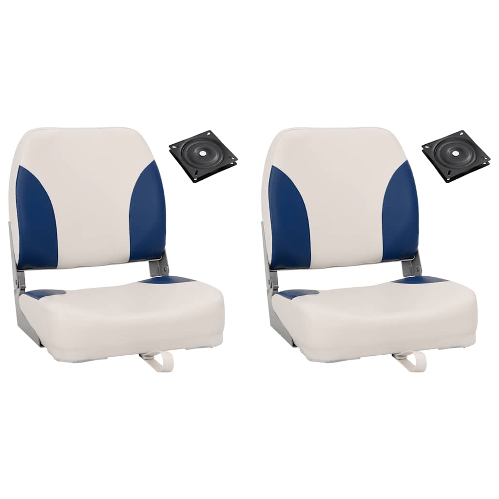 Conjunto de 2 assento de barco dobrável com almofada azul/branco