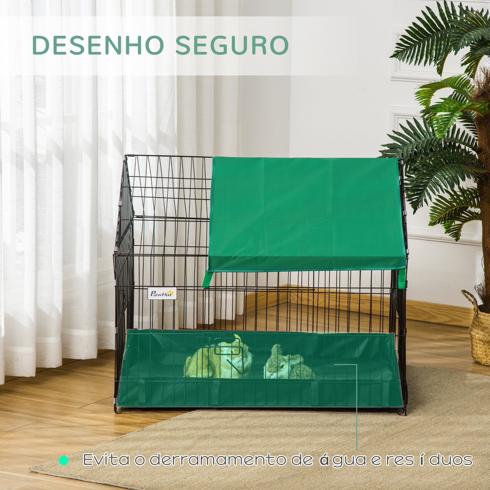 Gaiola para Animais Pequenos com 2 Portas Base com Tecido Oxford Impermeável e Toldo 90x75x75 cm Preto e Verde