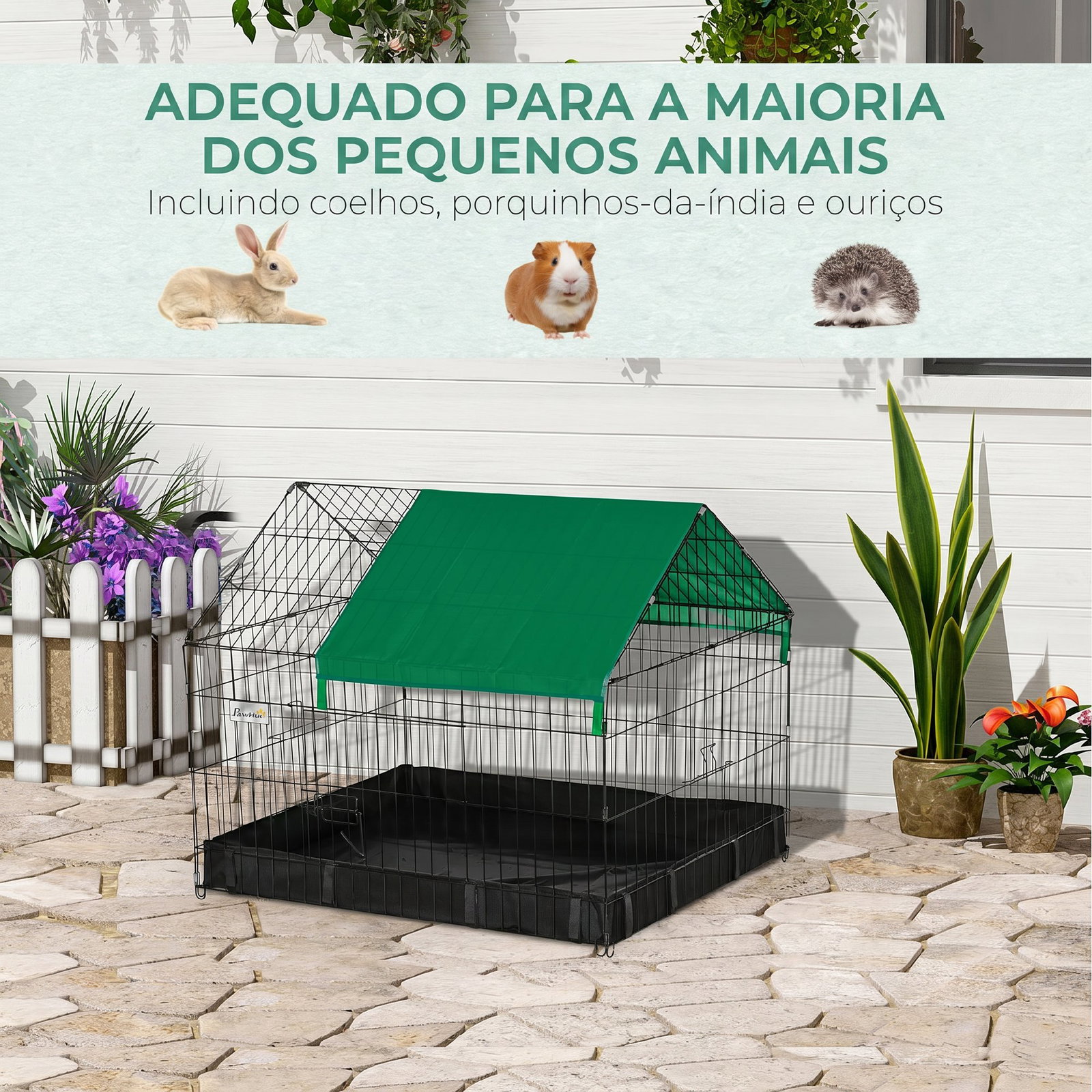 Gaiola para Animais Pequenos com 2 Portas Base com Tecido Oxford Impermeável e Toldo 90x75x75 cm Preto e Verde