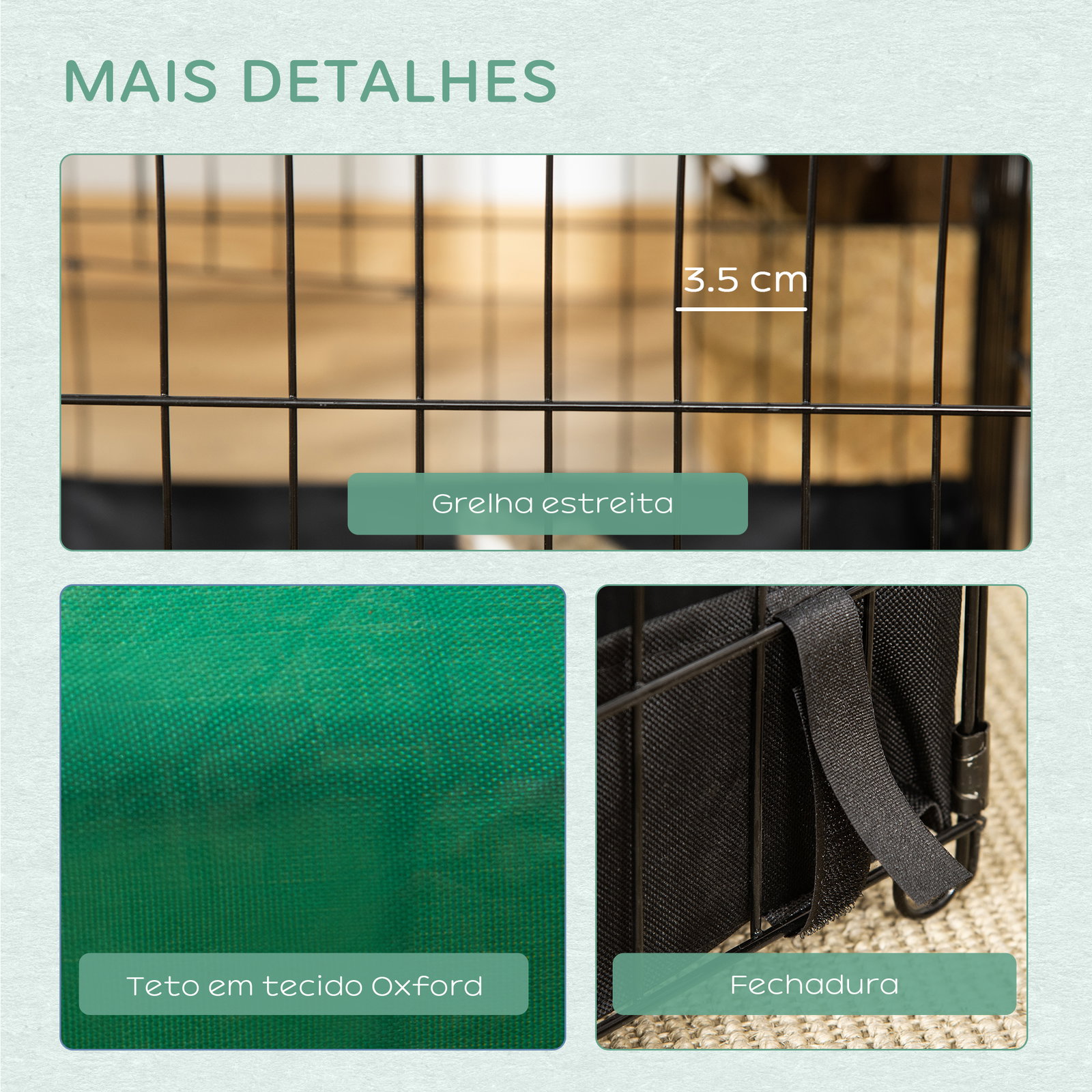 Gaiola para Animais Pequenos com 2 Portas Base com Tecido Oxford Impermeável e Toldo 90x75x75 cm Preto e Verde