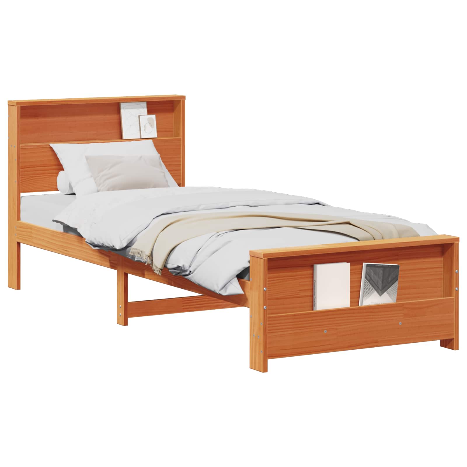 Estrutura da cama marrom cera 90 x 190 cm madeira processada