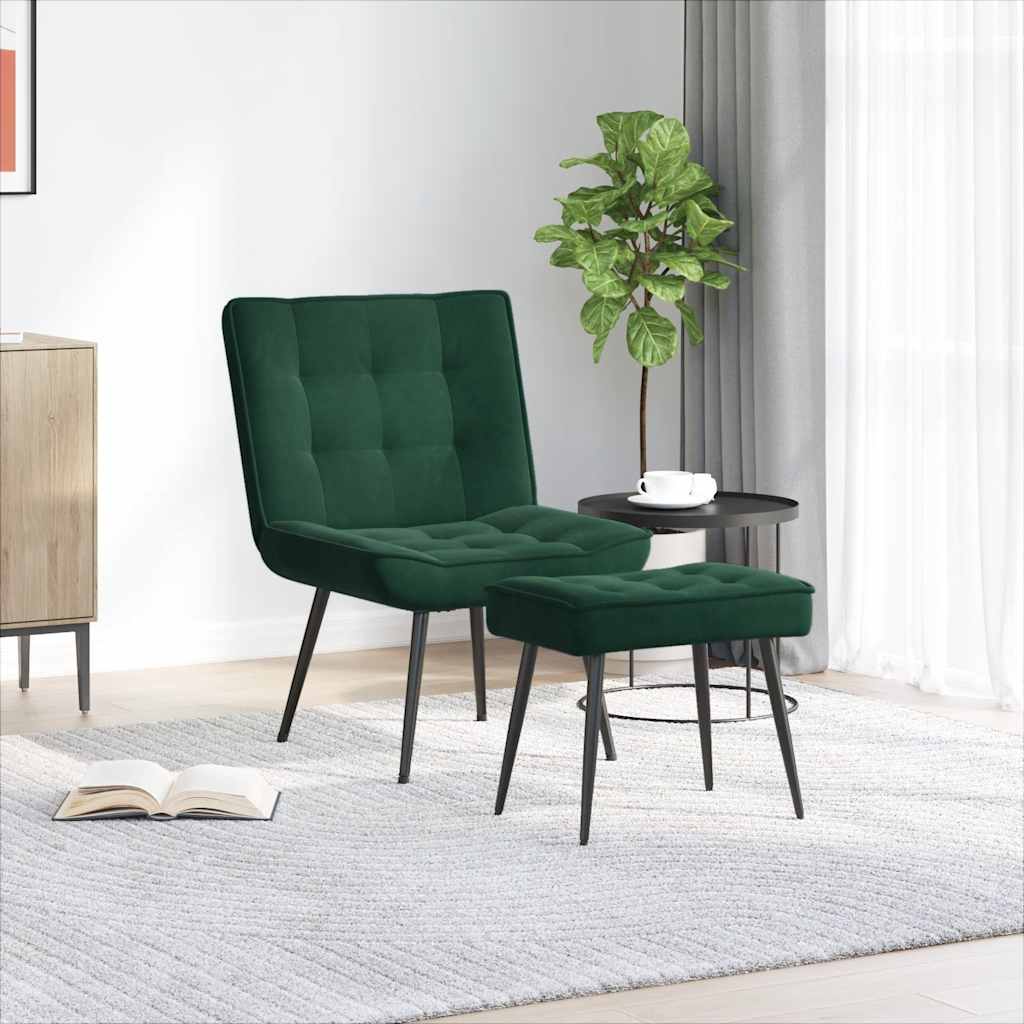 Cadeira de descanso com banco veludo verde-escuro