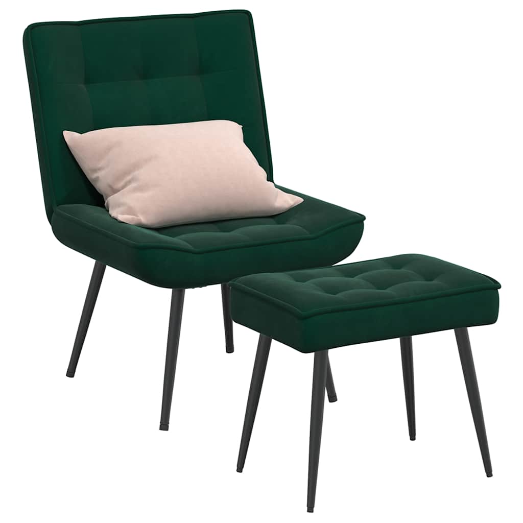 Cadeira de descanso com banco veludo verde-escuro