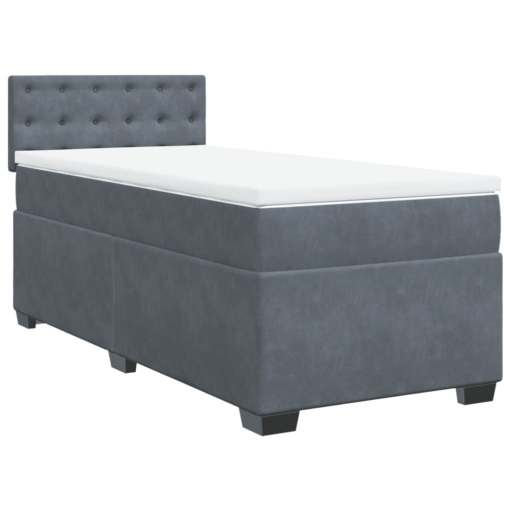 Cama com molas/colchão 90x190 cm veludo cinza-escuro