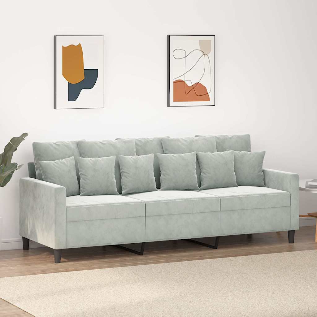 Sofá de 3 lugares 180 cm veludo cinzento-claro