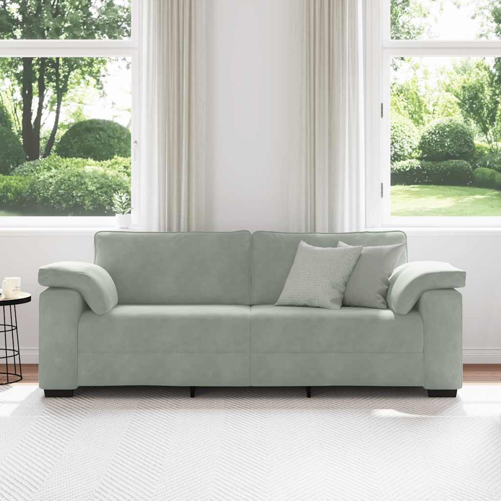 Sofá de 3 lugares 220x77x82 cm veludo cinzento-claro