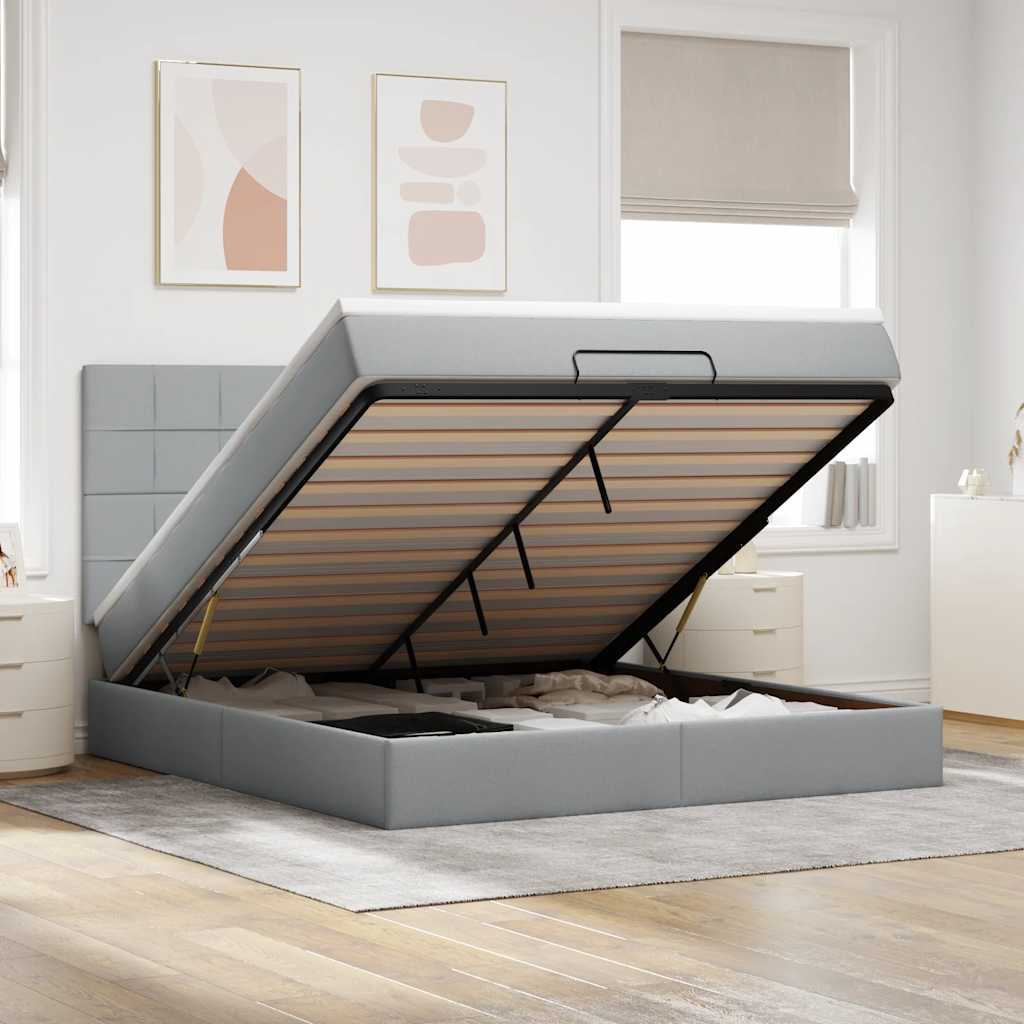 Estrutura cama otomana colchão 160x200 cm tecido cinzento claro