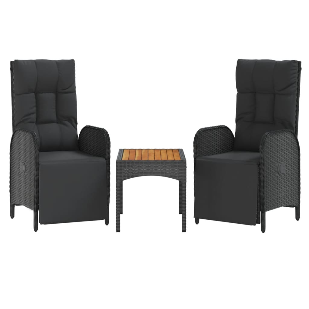 4 Pcs conjunto de jardim p/ jardim c/ almofadões vime PE preto