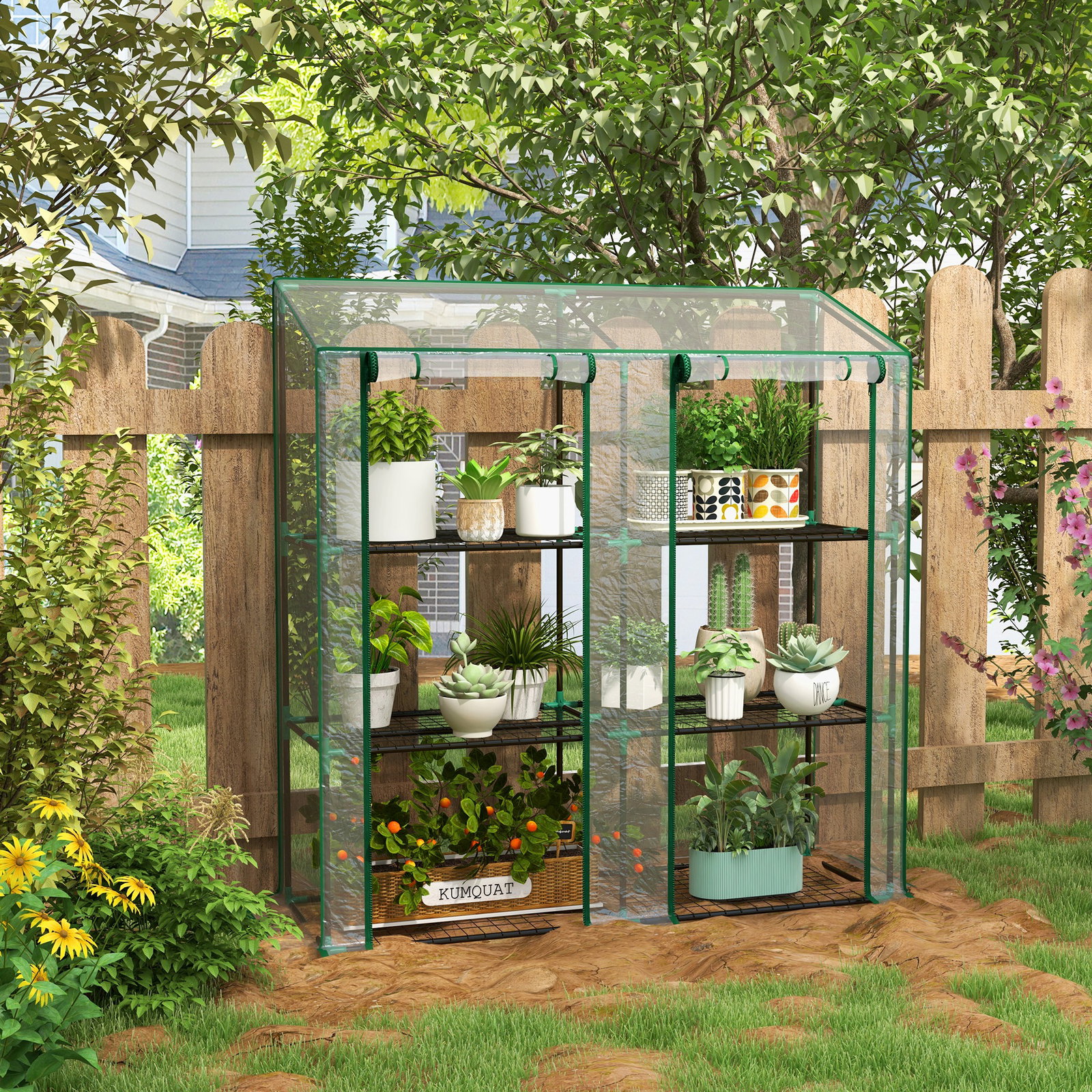 Estufa de jardim de 3 níveis estufa de terraço para cultivo de plantas em pátio 143x46x141/151 cm transparente