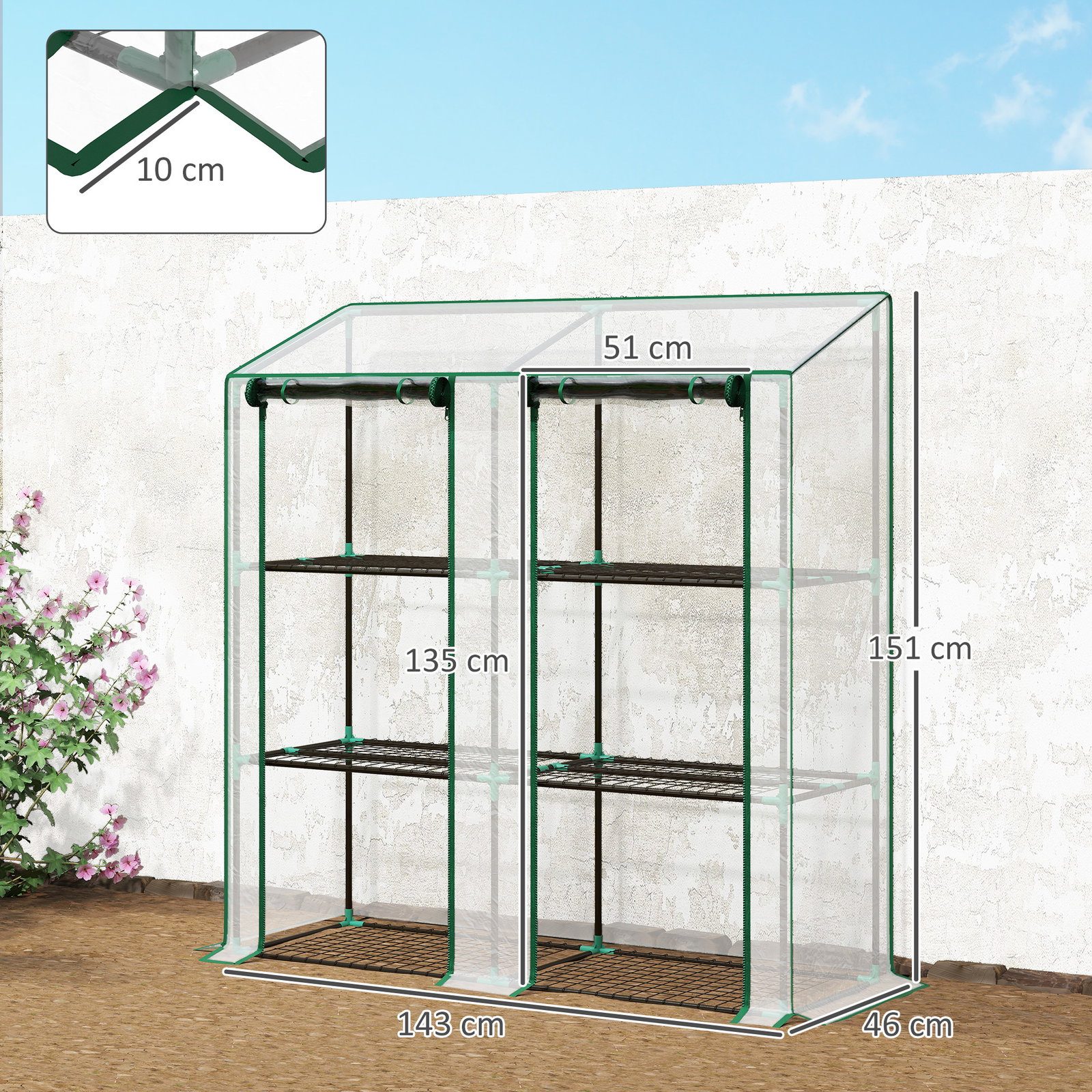 Estufa de jardim de 3 níveis estufa de terraço para cultivo de plantas em pátio 143x46x141/151 cm transparente