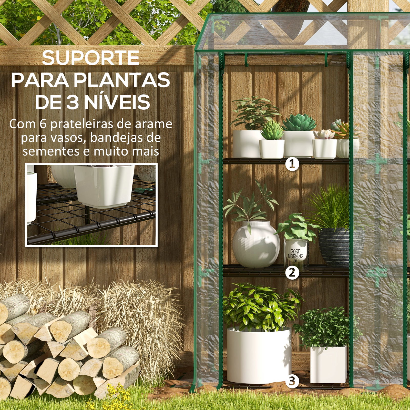 Estufa de jardim de 3 níveis estufa de terraço para cultivo de plantas em pátio 143x46x141/151 cm transparente