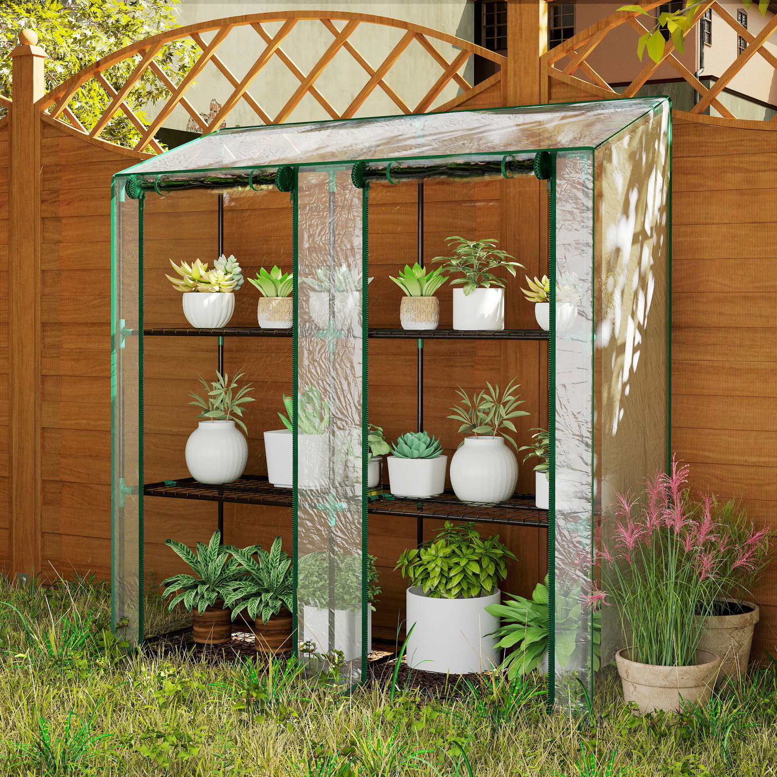 Estufa de jardim de 3 níveis estufa de terraço para cultivo de plantas em pátio 143x46x141/151 cm transparente