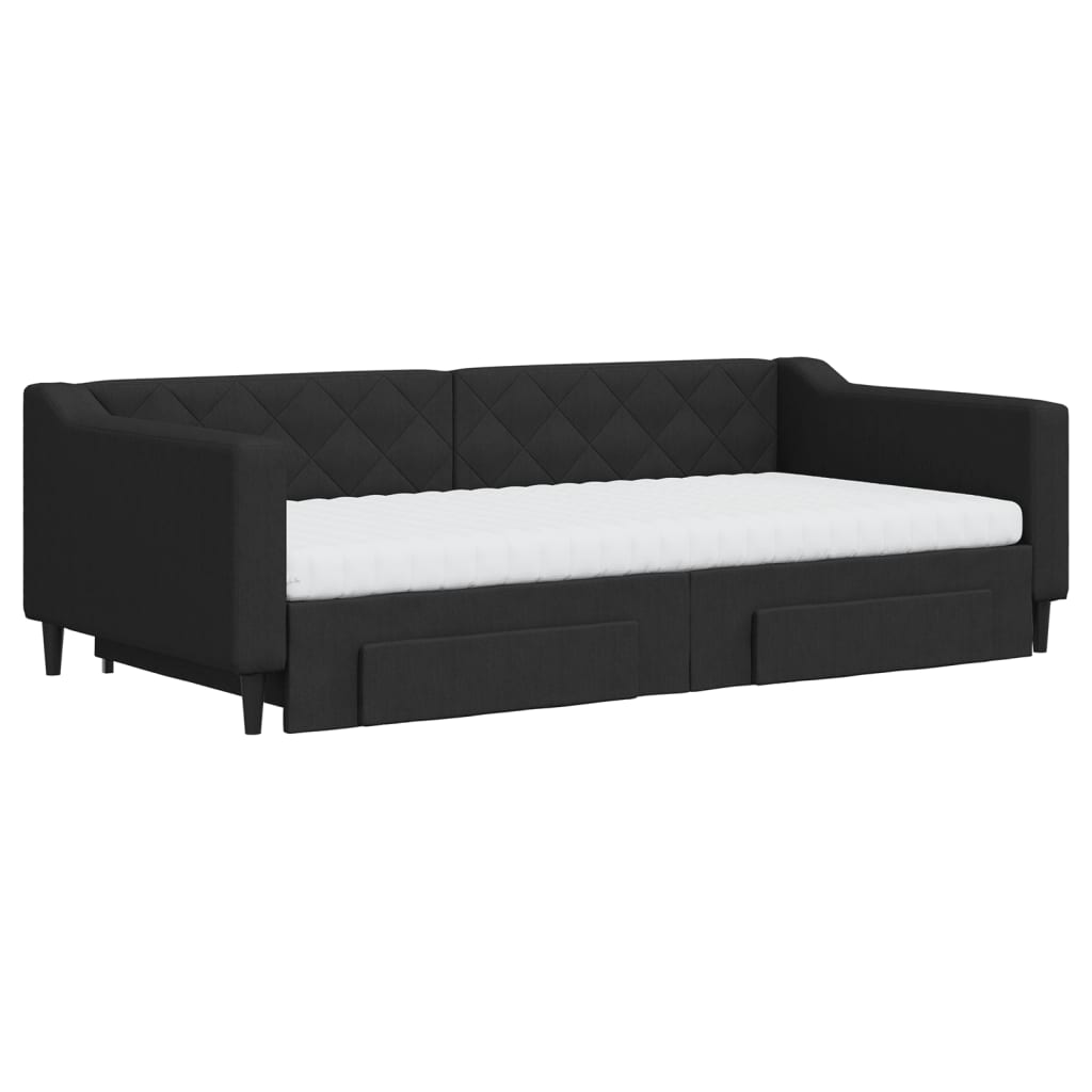 Sofá-cama com gavetão e gavetas 100x200 cm tecido preto