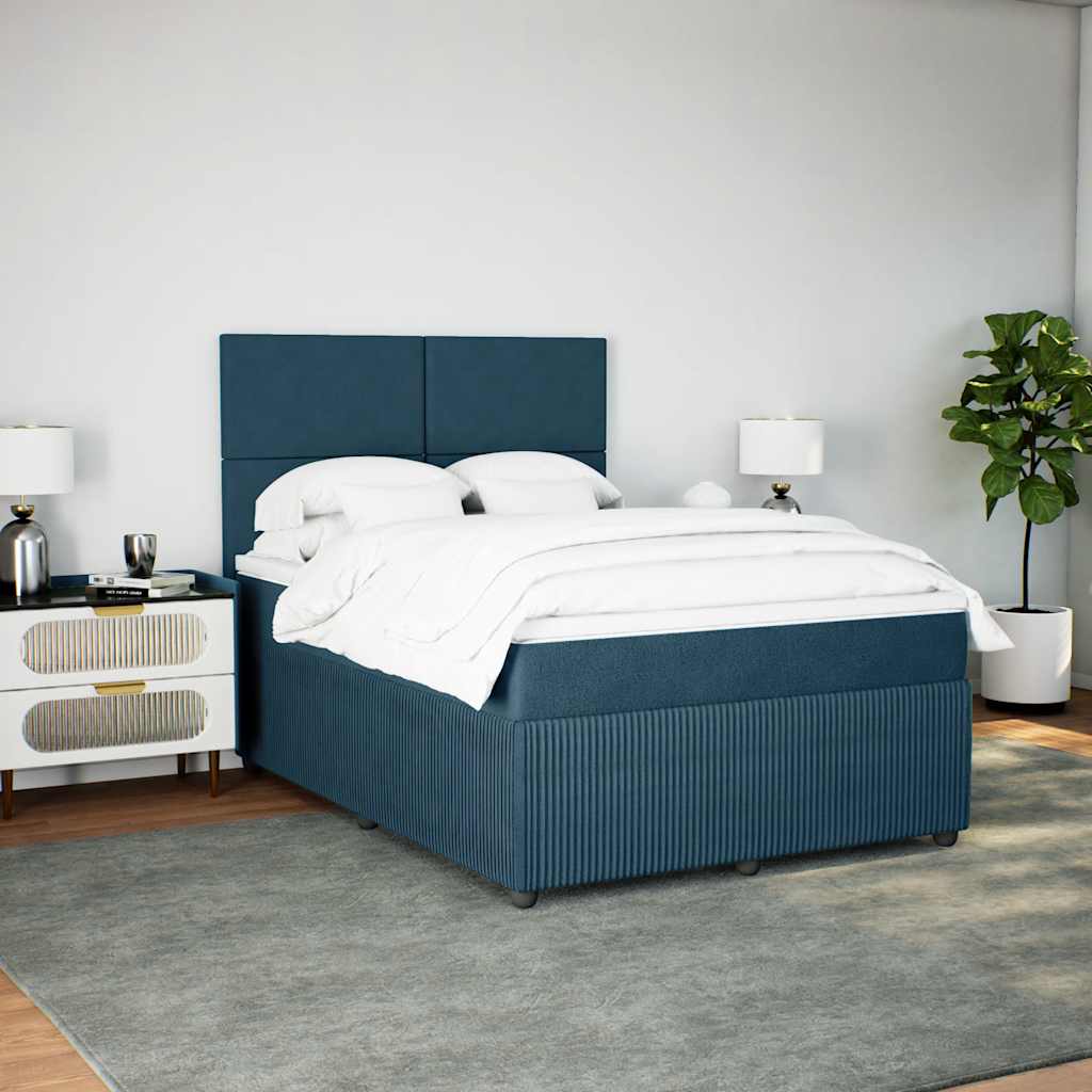 Cama boxspring com colchão 140x190 cm veludo azul