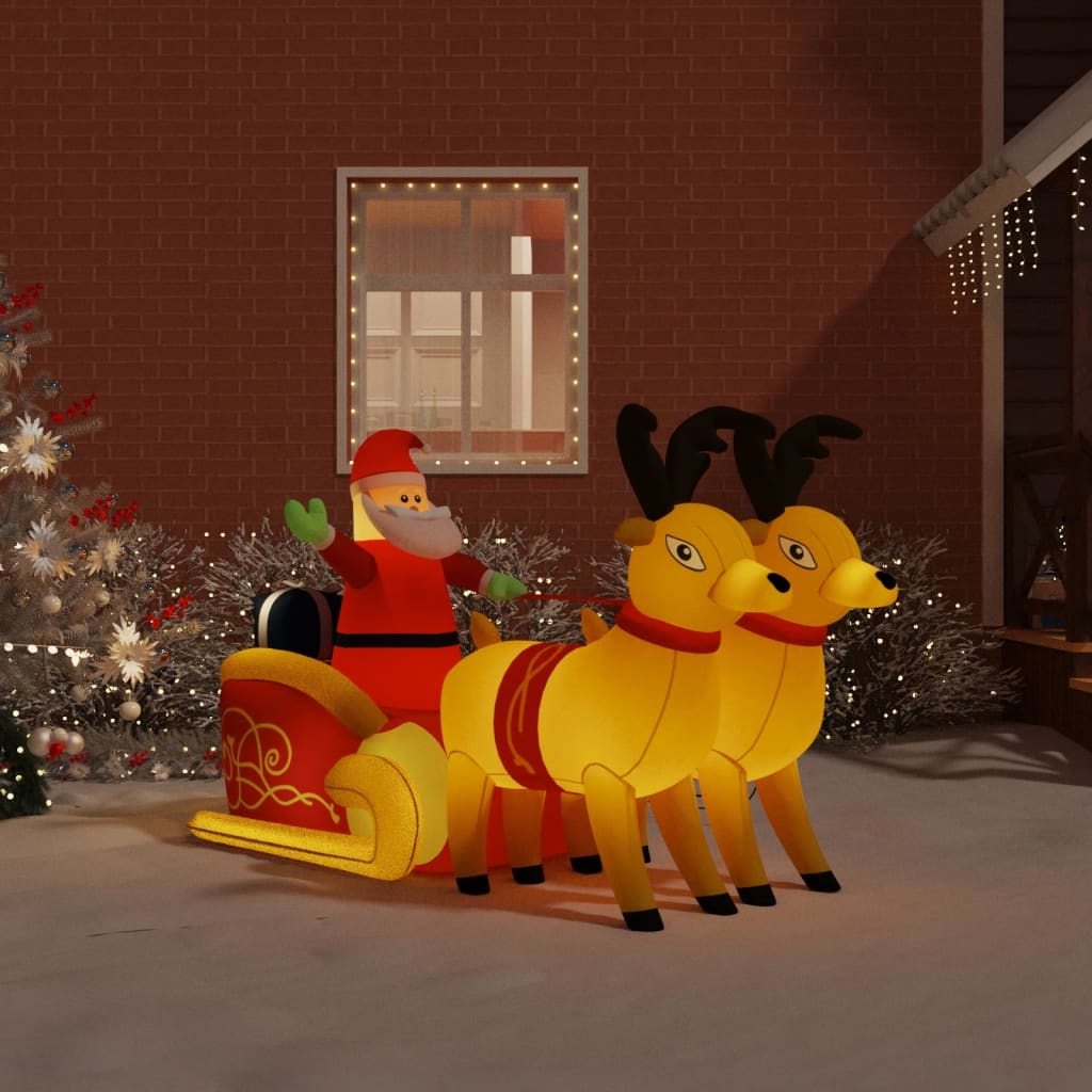 Pai natal e renas insufláveis com luzes LED 130 cm