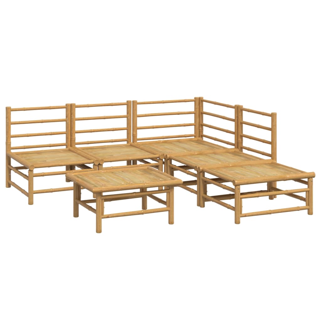 6 Pcs conj. lounge de jardim bambu c/ almofadões cinzento-claro