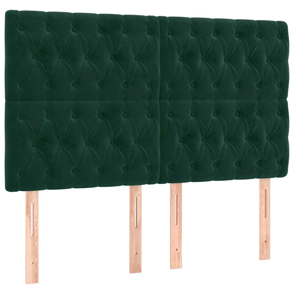 Cabeceira de cama c/ LED veludo 160x7x118/128 cm verde-escuro