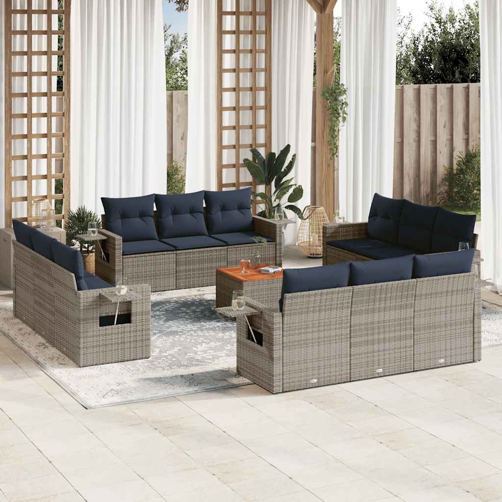 Conjunto de sofá de jardim com 13 peças e almofadas em rattan sintético cinza