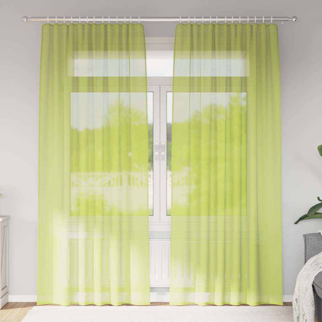 Cortinas de voile com bolsos para varão 2 pcs verde-maçã