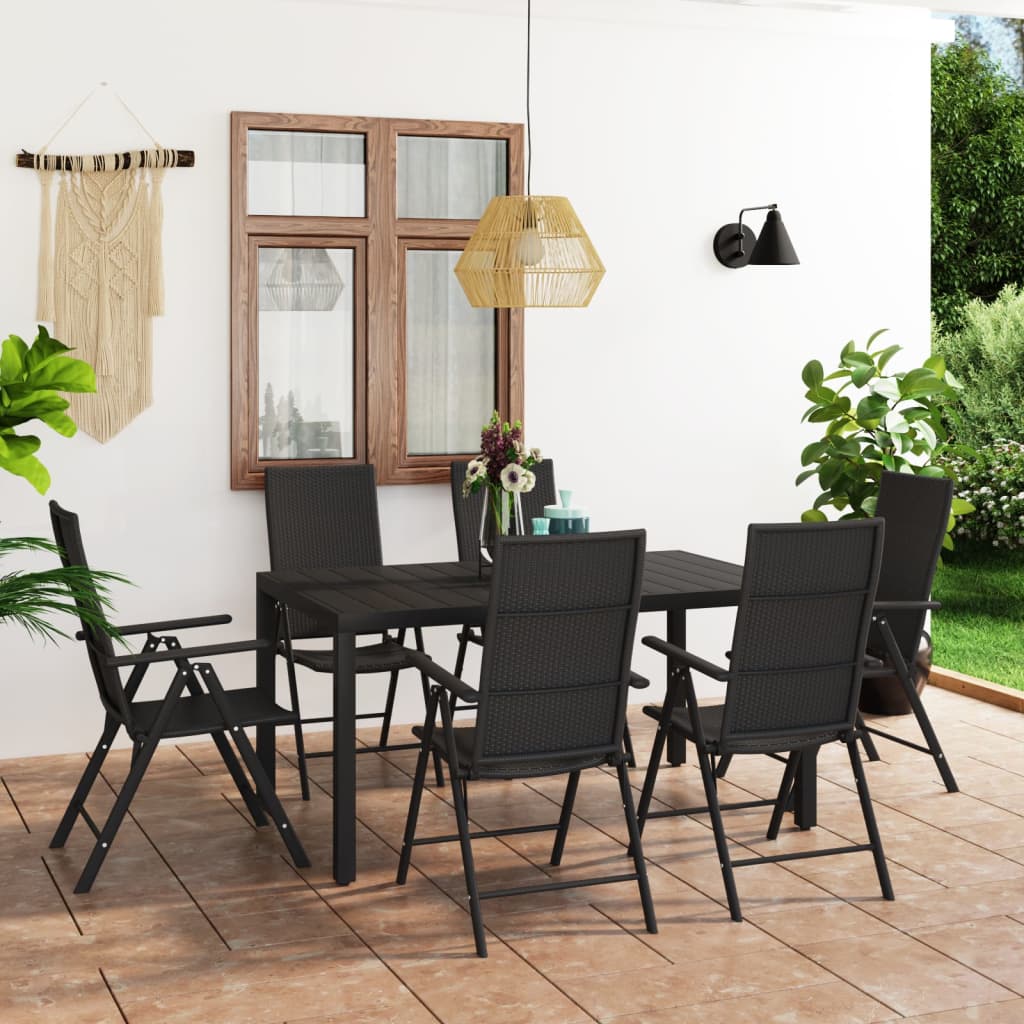 7 Pcs conjunto de jantar para jardim preto