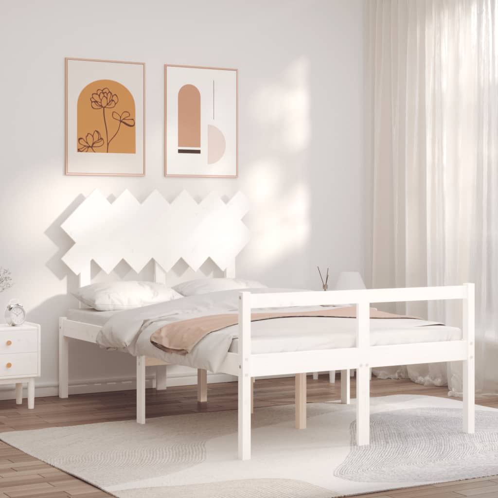 Cama de casal para idosos com cabeceira madeira maciça branco