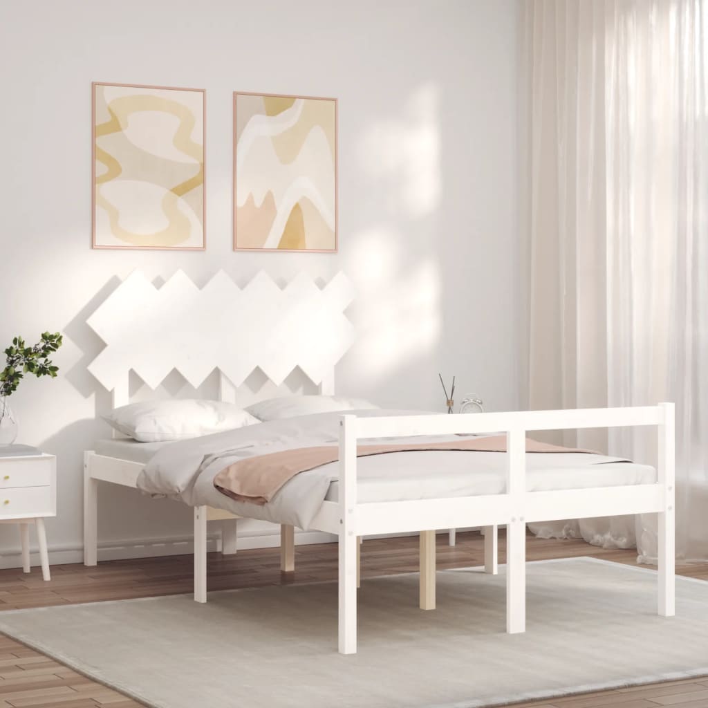 Cama de casal para idosos com cabeceira madeira maciça branco