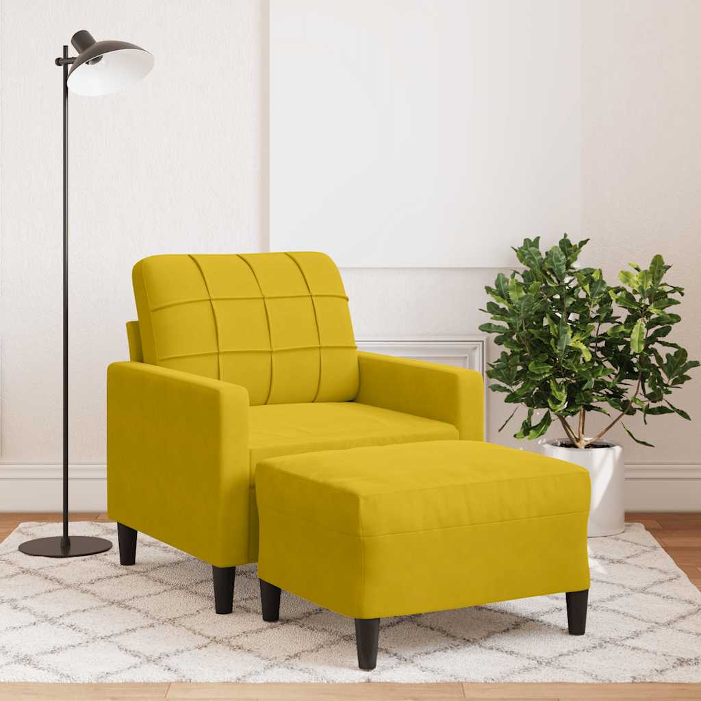 Poltrona com apoio de pés 60 cm veludo amarelo