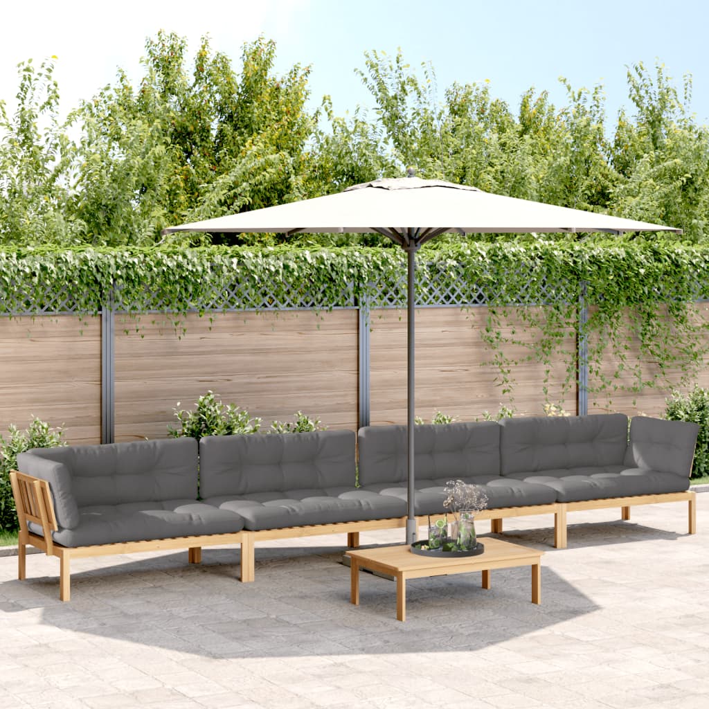 5 Pcs móveis de paletes p/ jardim com almofadões acácia maciça
