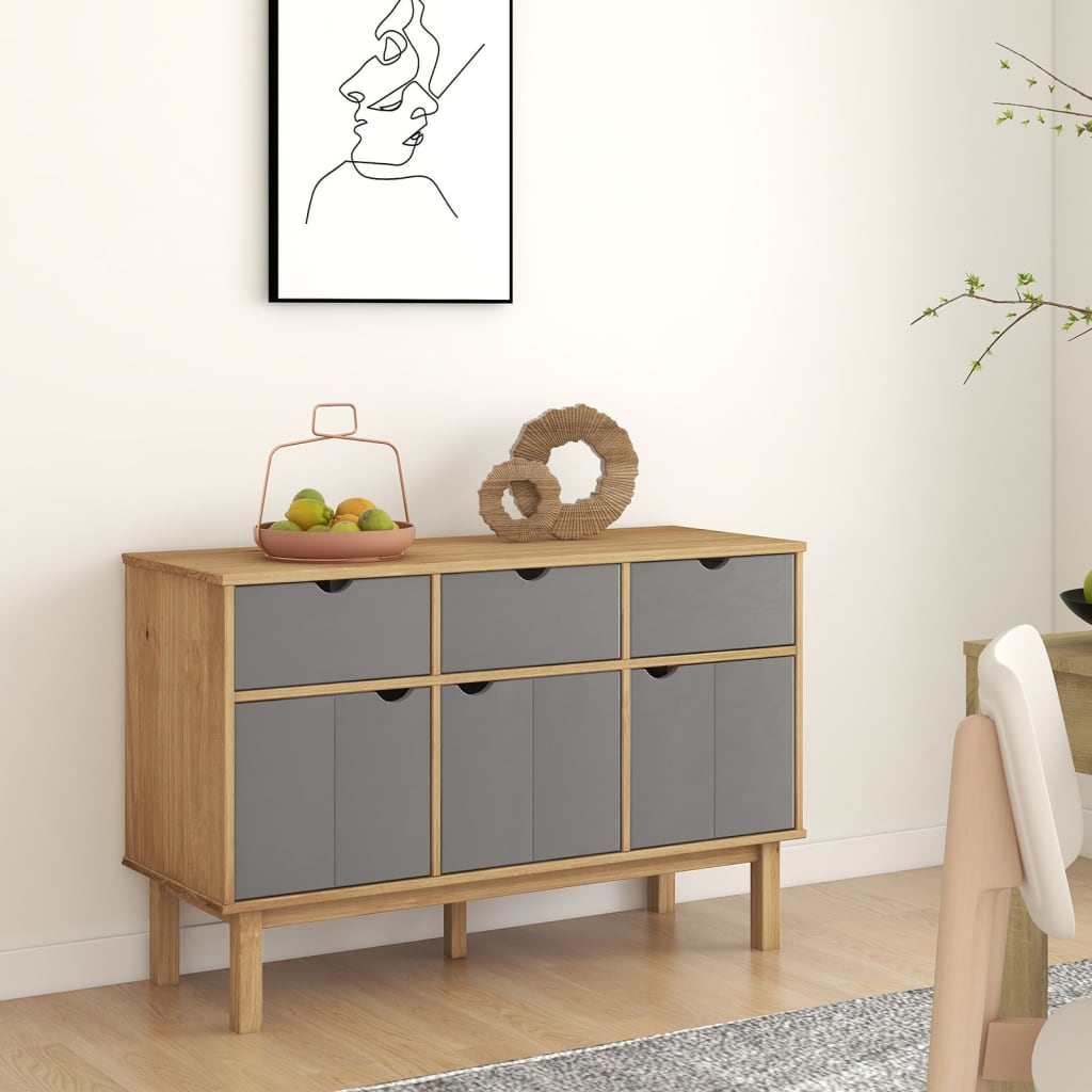 Aparador otta 114x43x73,5 cm pinho maciço castanho/cinza
