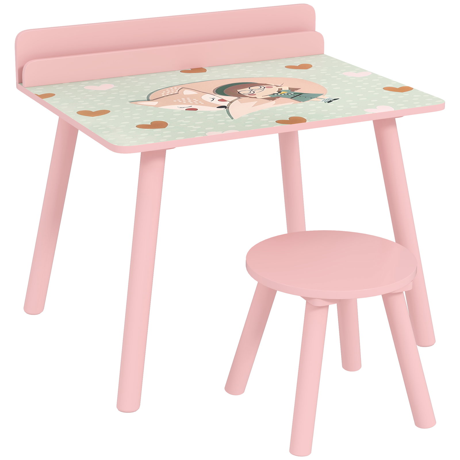 Mesa e cadeira para crianças com prateleira para livros secretária para crianças acima de 3 anos rosa