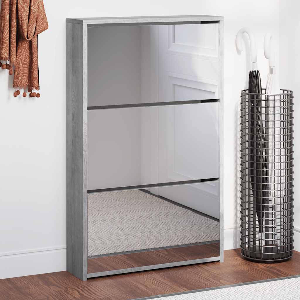 Sapateira com espelho 3 divisórias 63x17x102,5 cm cinza sonoma
